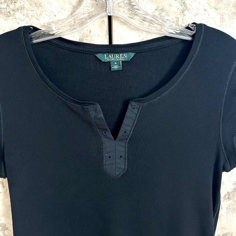 Ralph Lauren Black Cap Sleeve Ribbed T-Shirt